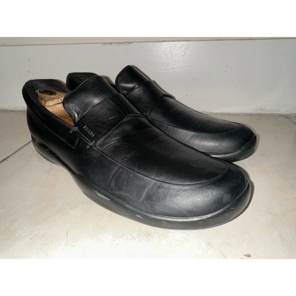 Prada Black leather slide on loafers men black slides US 10.5 - Picture 1 of 14